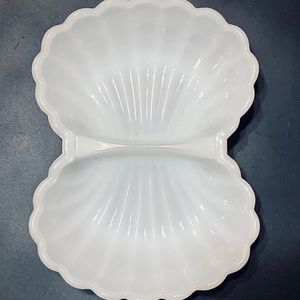 Vintage Avon Symmetrical Seashell Milk Glass Dish 1970's Vanity Dish.